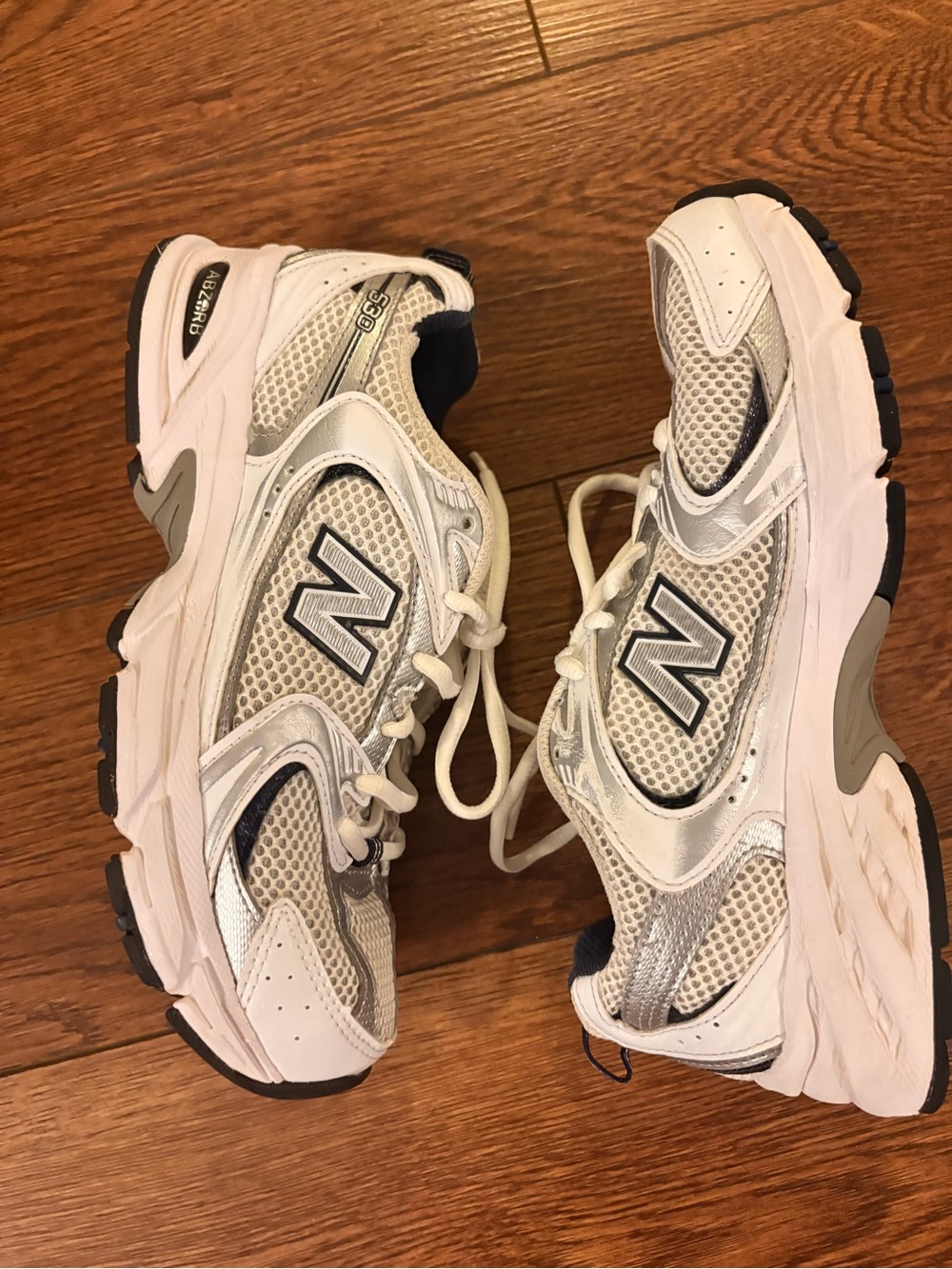 New Balance Kids White and Gray Athletic Sneakers